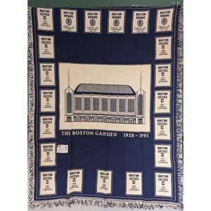Vtg Boston Garden 1995 Fringed Knit Blanket Championship Banners Celtics Bruins